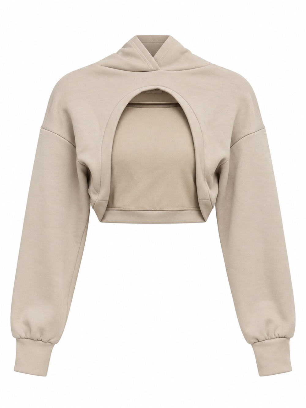 Buffbunny Crop Hoodie with Front Cutout - Beige S